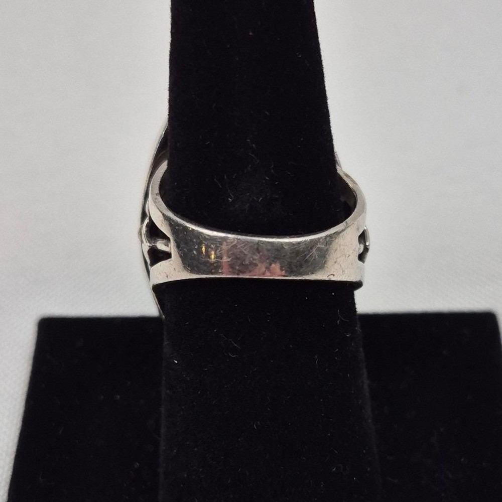 Sterling Silver Turquoise Ring Size 8.5 Statement Floral Scroll Boho 925 Signed - Picture 6 of 12